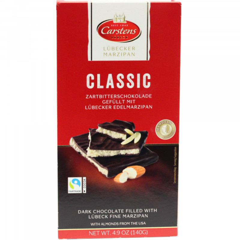 Marcipāns šokolādē (melna) 140gr Carstens/Vācija 