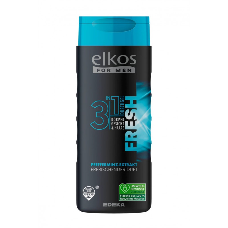 Elkos dušas gēls vīriešiem Fresh 3in1 ķermenim, sejai, matiem 400ml
