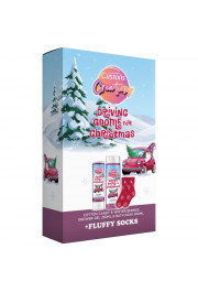 Cussion Creations dāvanu komplekts Cotton candy & Winter berries Dušas želeja 250ml, Vannas sāls 500ml + zeķu pāris 