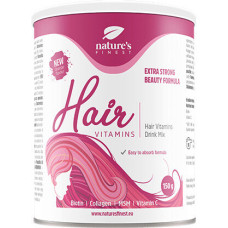 Nature's finest Hair Vitamins Drink Mix. Vitamīnu kompleksa dzēriens skaistiem, mirdzošiem un stipriem matiem. Ar biotīnu, MSM, kolagēnu un C vitamīnu. 150g