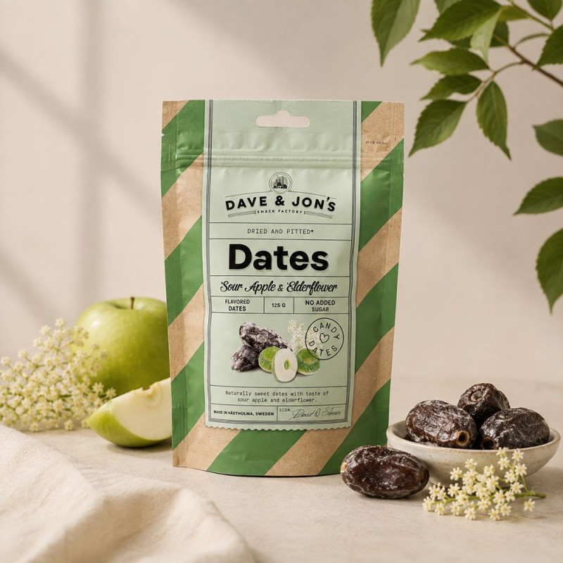 Dave & Jon's dateles ar garšu Sour Apple& Elderflower 125g