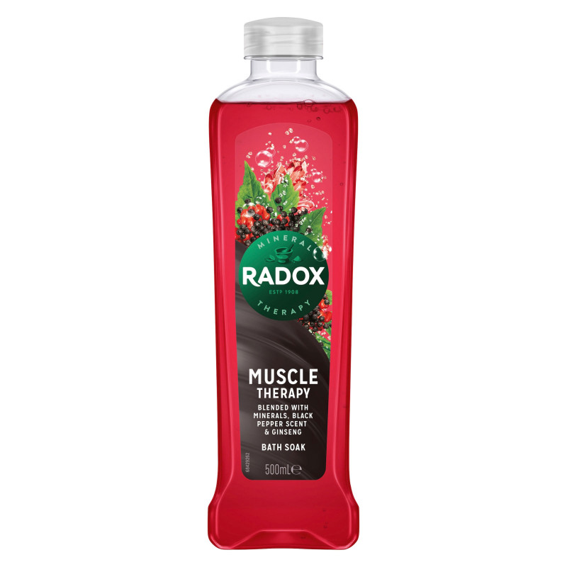 Radox vannas putas Men muscle therapy 500ml, ar melnajiem pipariem, ženšeņu, minerāliem