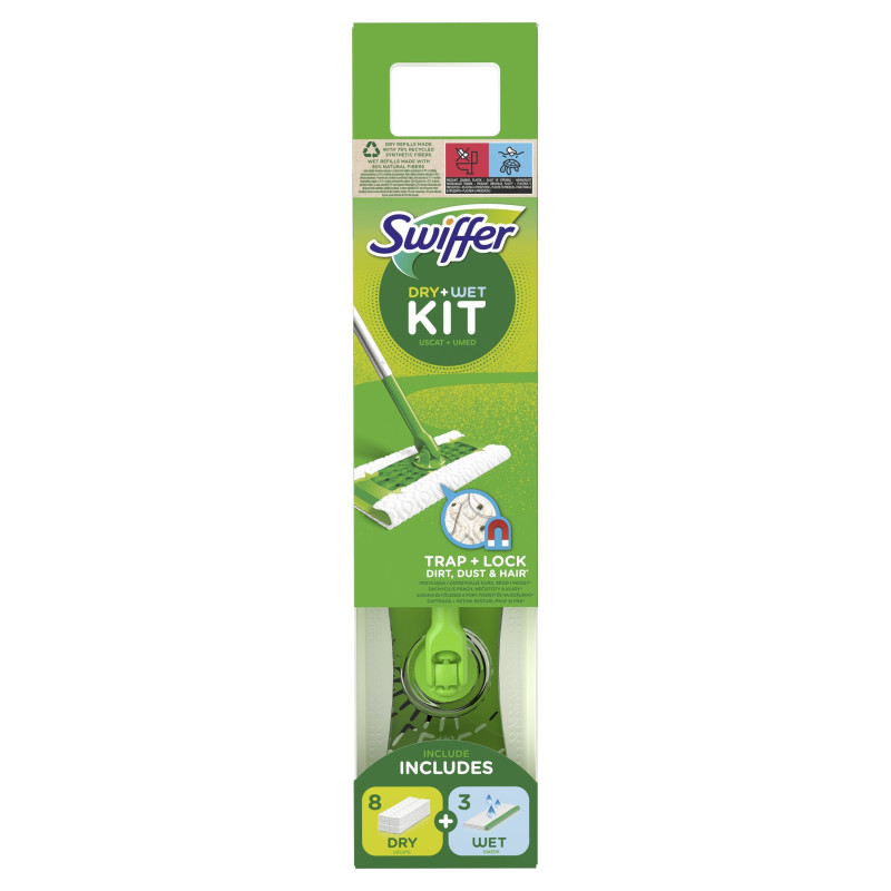 Swiffer Dry komplekts slota + salvetes 8gb sausās 3gb mitrās 