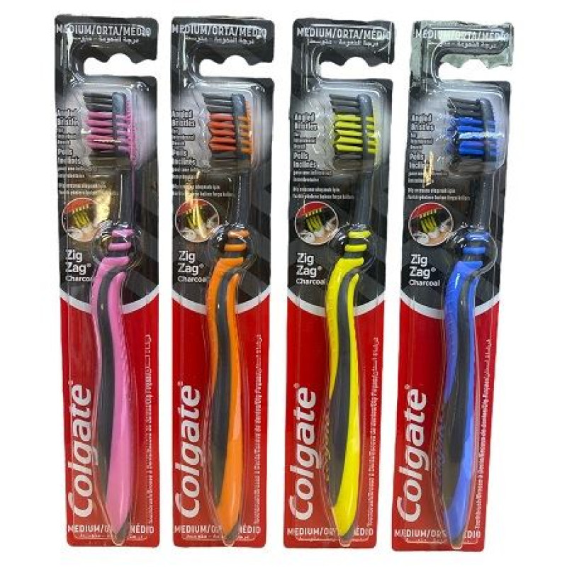 Colgate zobu birste ar kokogles sariem ZigZag Charcoal Medium (vidējas cietības) 1gab.