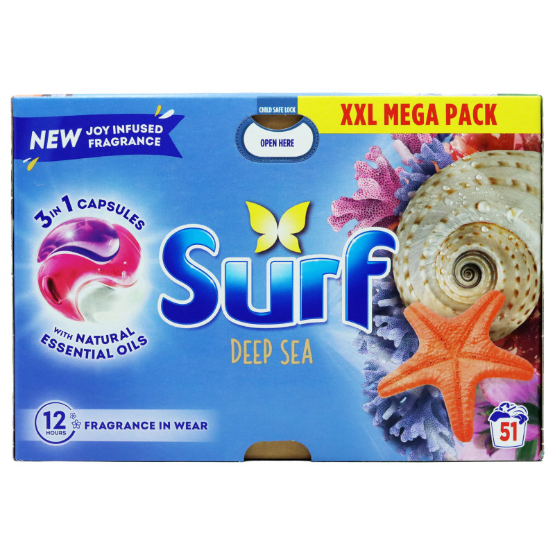SURF veļas mazgāšanas kapsulas 3in1 visai veļai 51gb Deep Sea