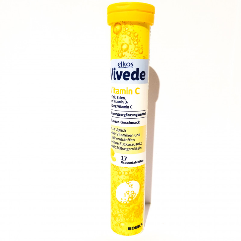 Elkos šķīstošais vitamīns C, cinks u.c. Vivede Brausetabletten Vitamin C 17gb