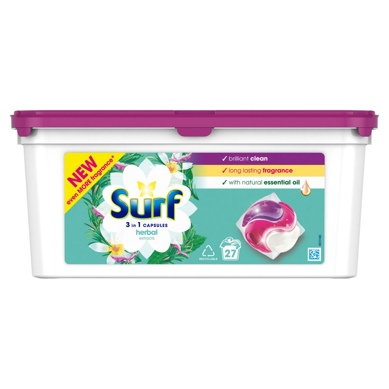 Surf veļas mazgāšanas kapsulas 3in1 visai veļai 27gb Herbal extracts
