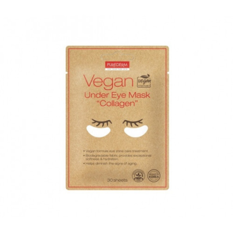 Purederm Vegan Under Eye Collagen Mask, maska zonai ap acīm 30gab iepak.