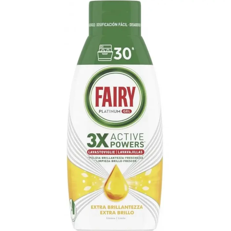 Fairy trauku mazgājamās mašīnas gēls trauku mazgāšanai Lemon 600ml 30 mazg reizēm